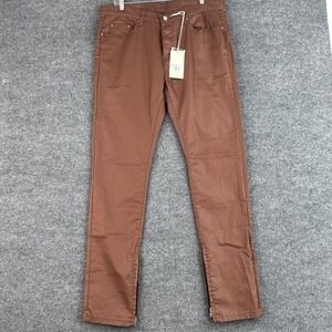 mnml M11 Slim Denim Pants Mens 34x34 Brown 98% Cotton Stretch Button Fly NWT